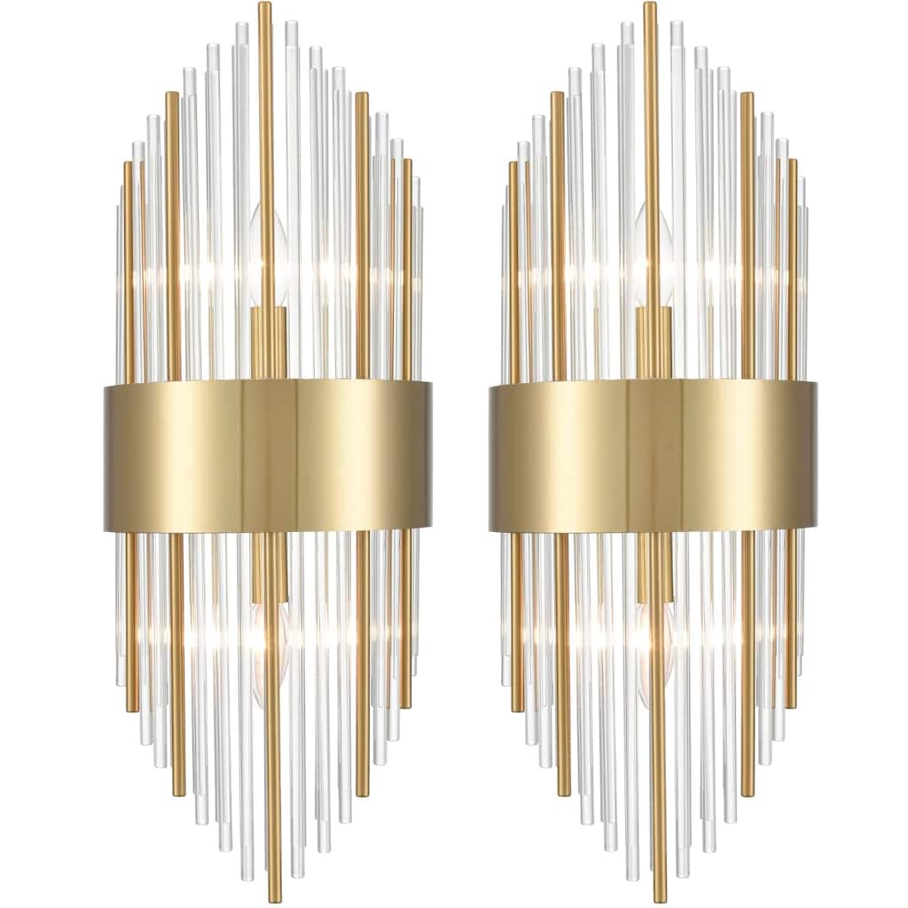 Polignano Brass Modern Wall Sconces , Glass & Brass Rods , Set of 2 Lights