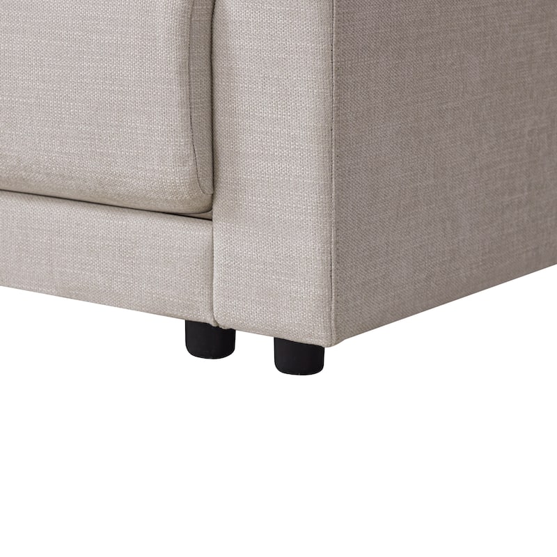 124'' Modular Sectional Sofa with Storage Console and Movable Ottoman, 4-Seat, Chenille, Beige