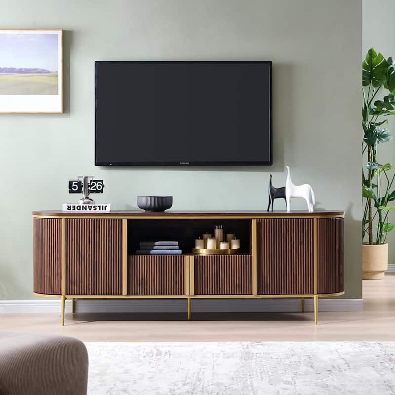 Modern Luxury TV Stand, Entertainment Cente, with Faux Marble Top