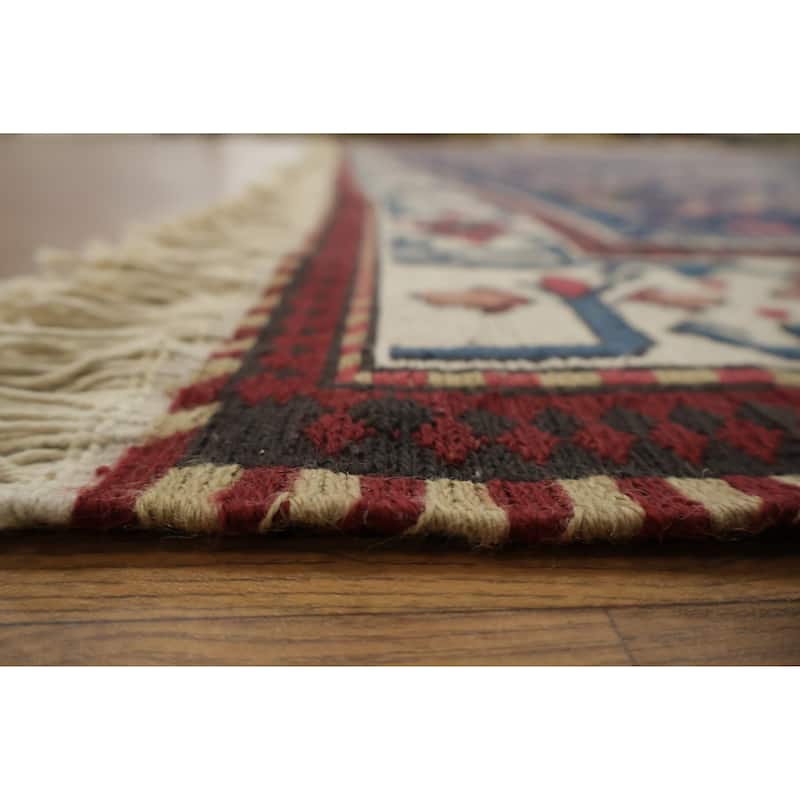 Hand Woven Oriental 100% Wool Carpet Traditional Geometric Navy Blue & Blues Sumak Area Rug - 14' 0'' X 10' 6''