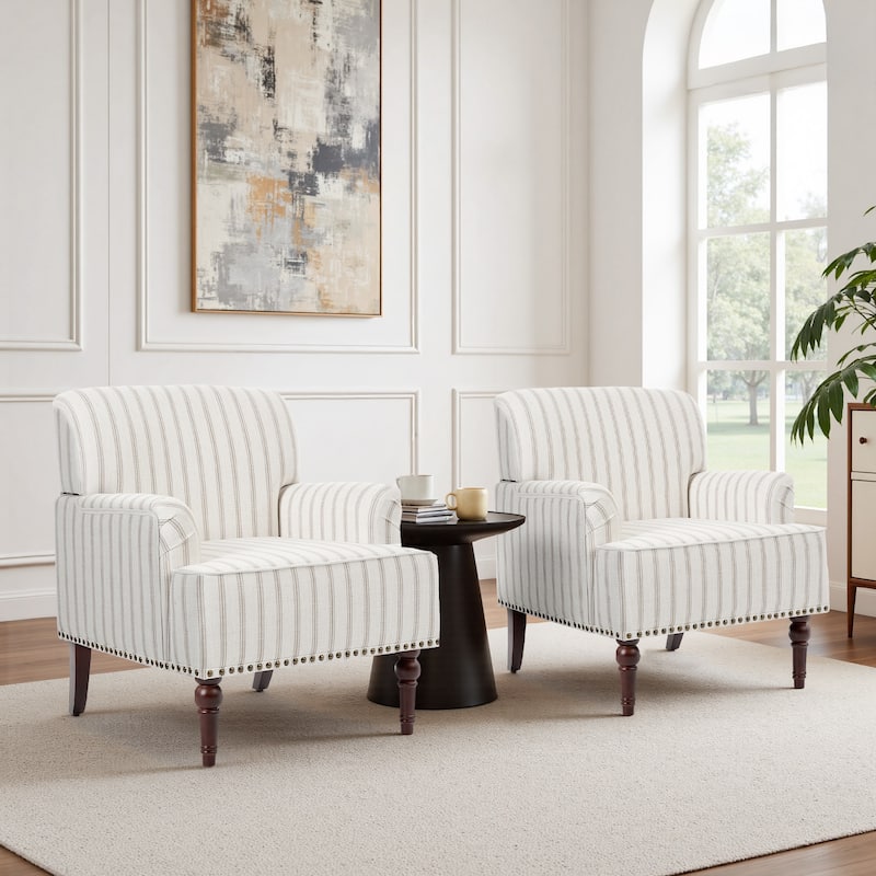 2 Set Upholstered Accent Chairs Nailhead Trim Armchairs
