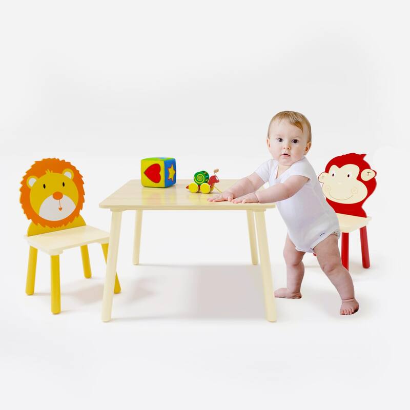 Wooden Kids Activity Play Table Set, 1 Kids Table and 2 Chairs,Set of 3