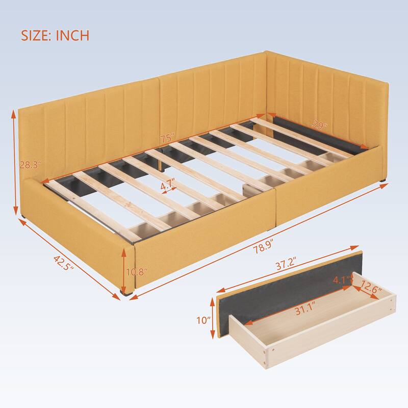 Modern Twin Size Upholstered Daybed with 2 Storage Drawers