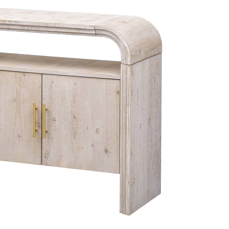4 Door Arched Sideboard Console Table with Fir Wood Legs, Wooden Display Case Storage Cabinet with Metal Door Handle