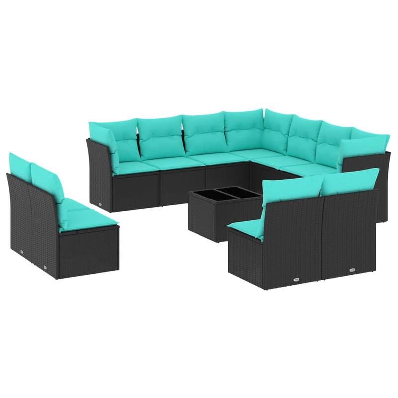 vidaXL 11 Piece Patio Sofa Set with Cushions Black Poly Rattan