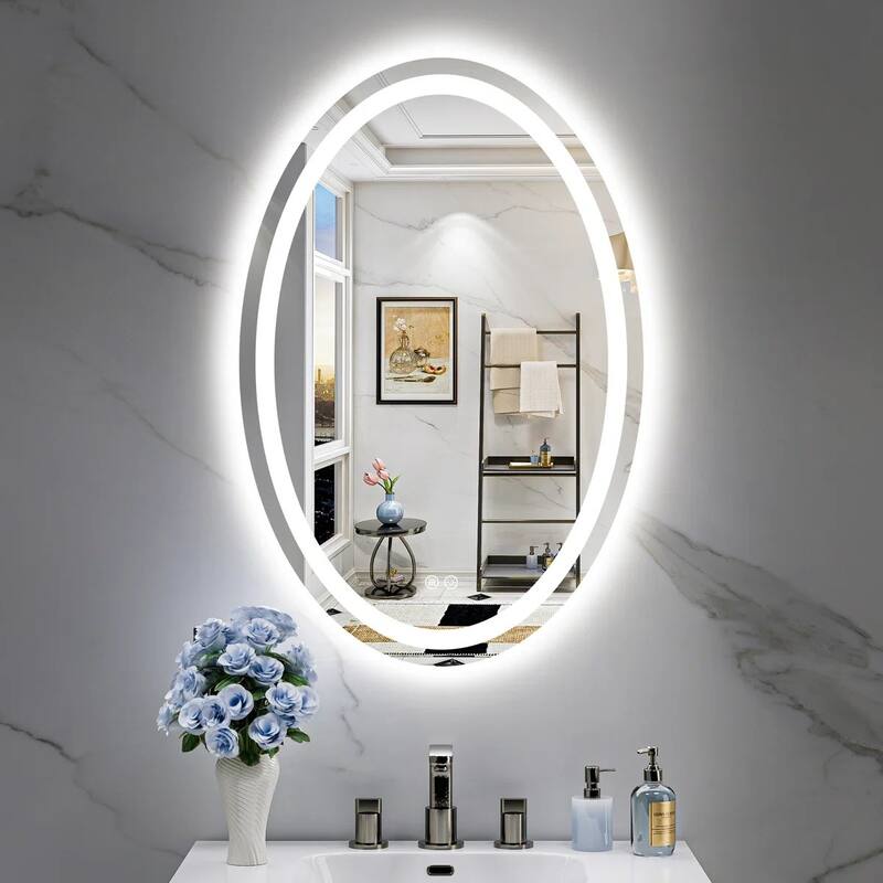 Oval Front & Back LED Lighted Anti-fog Tempered Glass Wall Bathroom Vanity Mirror, 3-Year Warranty & ETL Certification