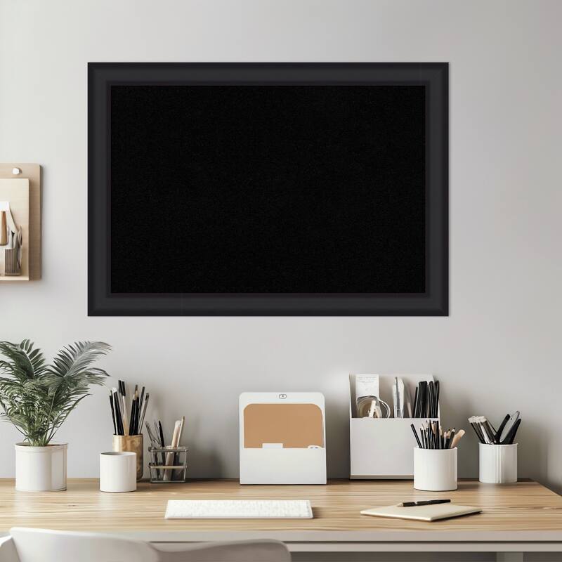 Oliver Black Narrow Wood Framed Cork Board - Bulletin Board, Organization Board, Pin Board