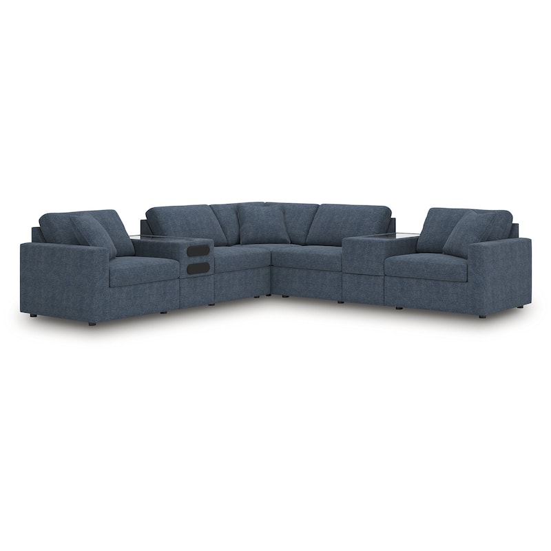 Signature Design by Ashley Modmax Blue 7-Piece Balanced Sectional with Audio and Storage Consoles - 124" W x 124" D x 36" H