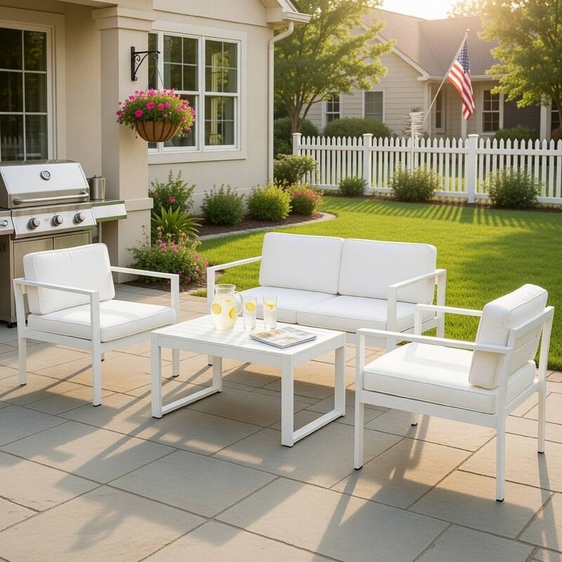 Engagingly Outstanding Outdoor Lounge Set In White (Set of 4)
