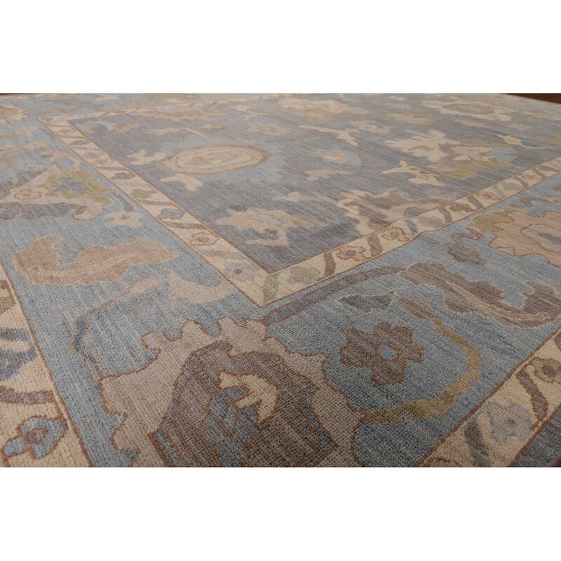 Floral Vegetable Dye Oushak Turkish Area Rug Hand-Knotted Wool Carpet - 9'1" x 11'8"