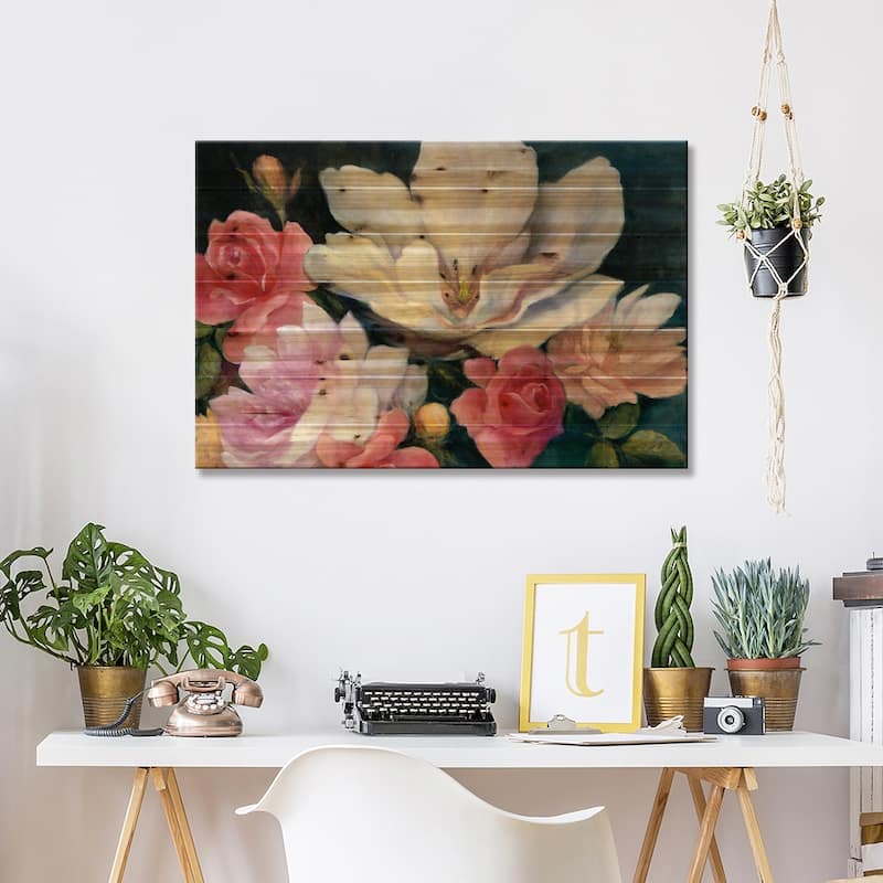 Flemish Fantasy Rose Print On Wood by Julia Purinton - Multi-Color
