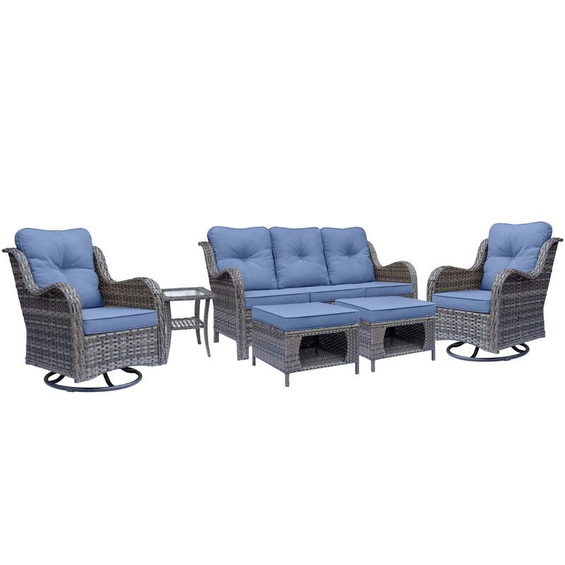 Outdoor Wicker Patio Conversation Seating Sofa Sets with Swivel Chairs