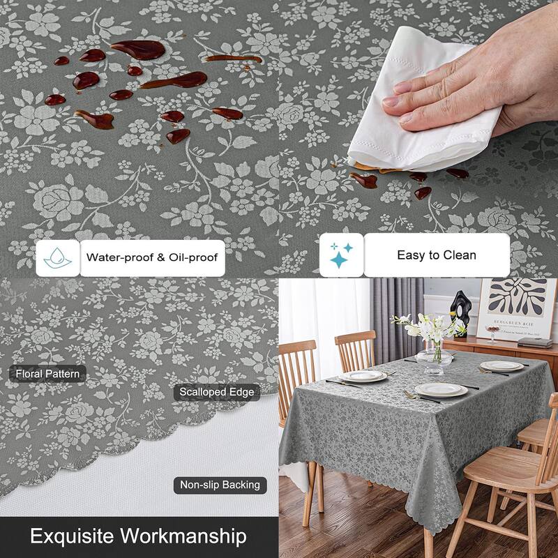 Waterproof Wipeable Vinyl Tablecloth,Rectangle Heavy Duty Table Cloth,140"L x 60"W