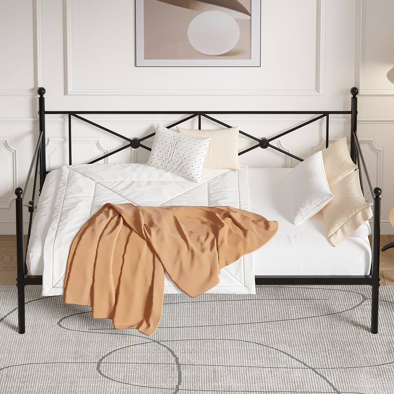 VECELO Twin Daybed with Headboard Sofa Bed Platform Mattress Foundation for Living Room Guest Room Easy Assembly