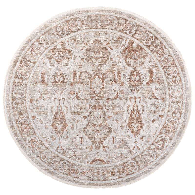SAFAVIEH Kendal Magdolna Traditional Rug - 6'7" Round - Ivory/Rust Beige