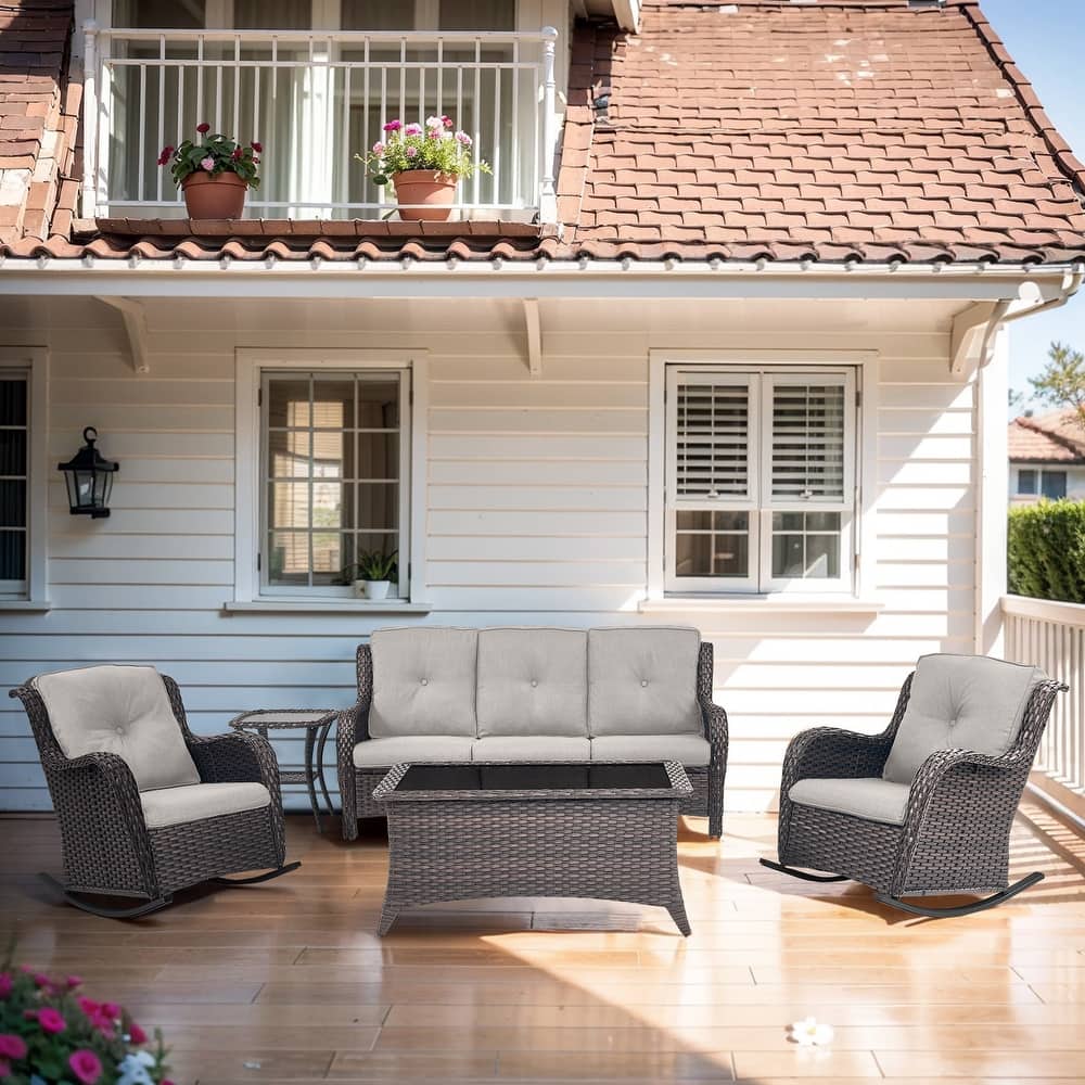 Gymojoy 5-Piece Outdoor Wicker Patio Furniture with 3 Seat Sofa, Rattan Coversation Set with Water Resistant Thick Cushions