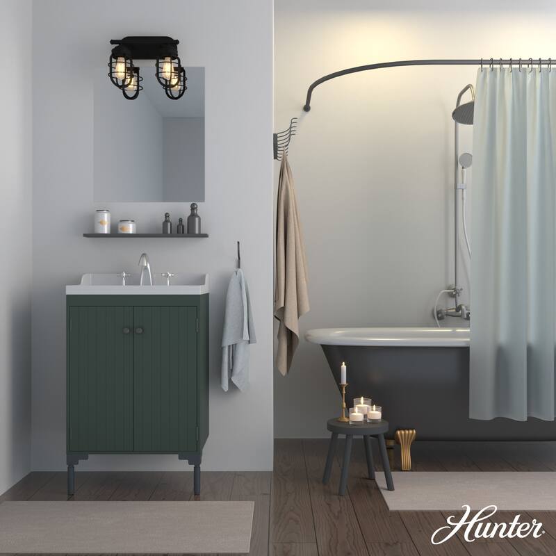 Hunter Starklake 2 Light Vanity Wall Light, Modern Industrial, Cage, Rustic, Modern Farmhouse