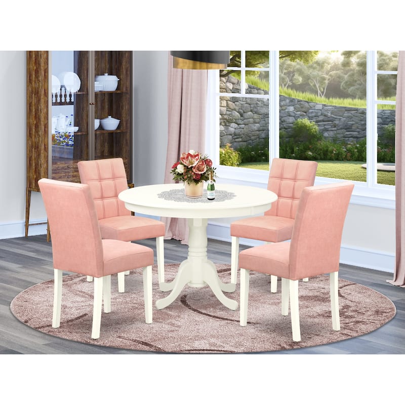 East West Furniture Dining Room Set Consists of a Round Kitchen Table and Chairs, Linen White (Pieces Options) - HLAS5-LWH-42
