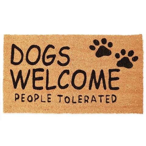 Dogs Welcome People Tolerated Door Mat, 17"x30" Indoor Outdoor Coir Doormat