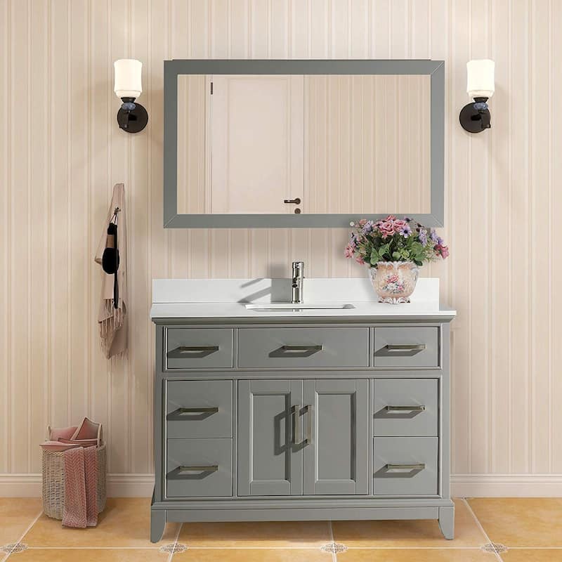 Vanity Art 48" Single Sink Bathroom Vanity Set with Engineered Marble Top and Free Mirror