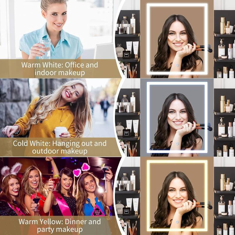 2 Drawers Dressing Table, Makeup Vanity Desk with Mirror and Lights for Bedroom