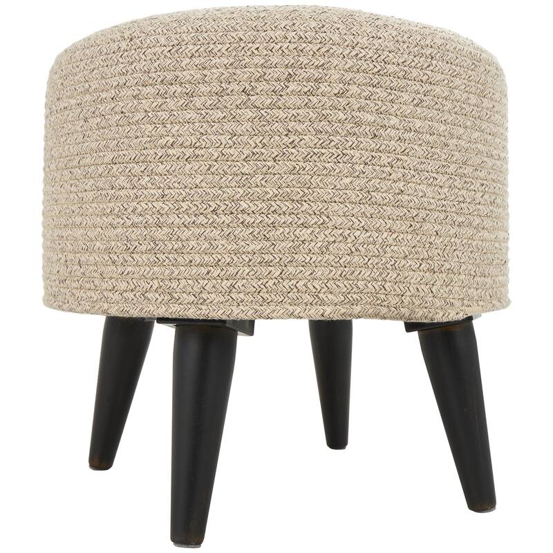 Polyester Chevron Textured Living Room Stool with Black Wooden Legs - Beige or Light Grey - Roche River Decor