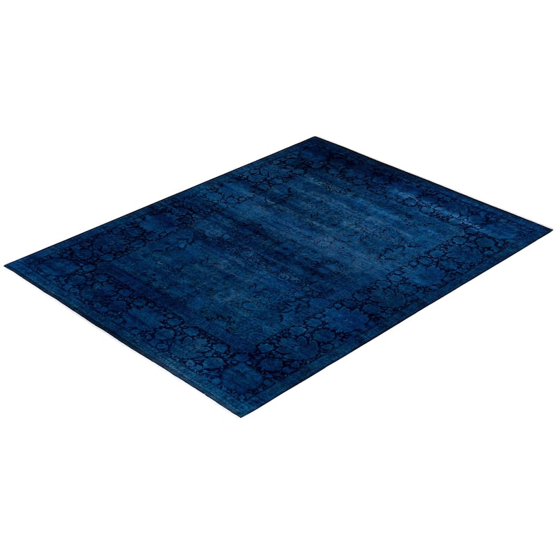 Overton Hand Knotted Wool Vintage Inspired Modern Contemporary Overdyed Blue Area Rug - 9' 3" x 11' 10"