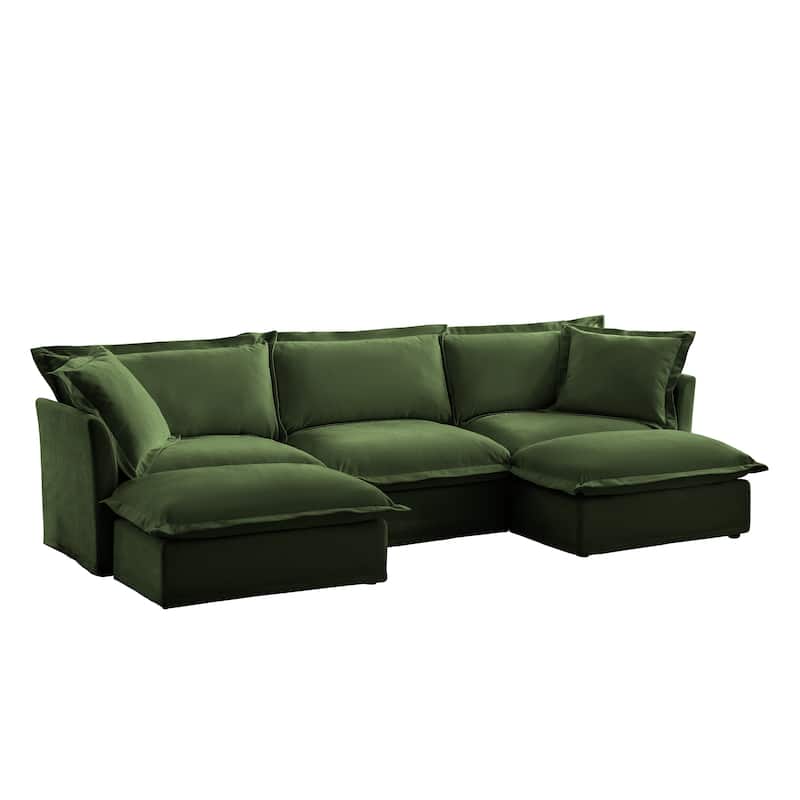 Modern Deep Seat Modular Sofa with Removable Chenille Covers and Plush Cushions for Living Room and Guest Room
