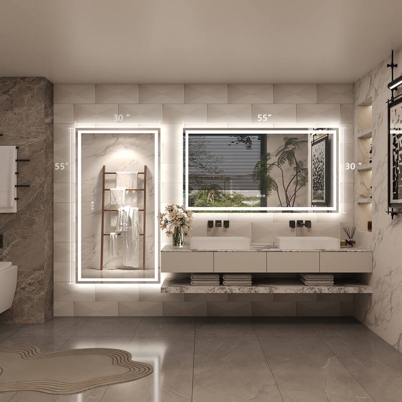 Frameless LED Front Light and Backlit 3 Colors Dimmable Anti-Fog Wall Bathroom Vanity Mirror