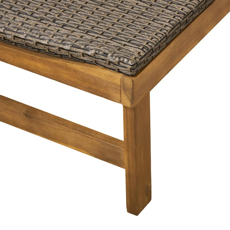 Hampton Outdoor Rustic Acacia Wood Chaise Lounge with Wicker Seating by Christopher Knight Home