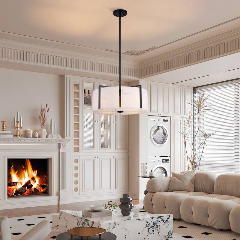 Starsky 4-Light Natural Alabaster Drum Chandelier