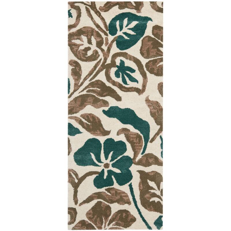 SAFAVIEH Handmade Soho Momoko Floral N.Z. Wool Rug - 2'6" x 6' Runner - Ivory/Multi - Runner