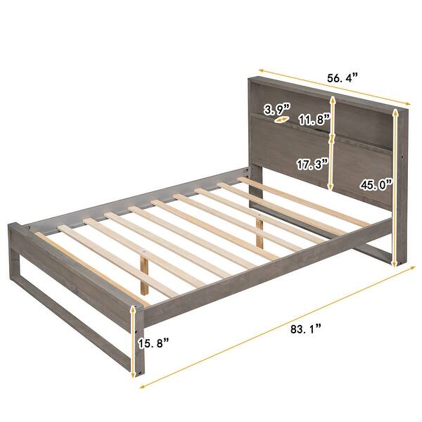 dimension image slide 1 of 4, Platform Bed with Storage Headboard,Sockets and USB Ports