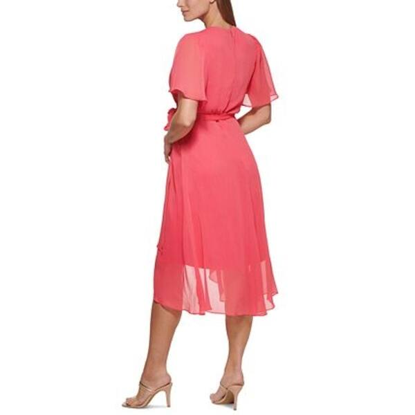 dkny women's chiffon flutter-sleeve tie-waist dress DKNY by Donna Karan Chiffon Floral Tiered V-Neck Short Flutter Sleeve Maxi Dress, Womens, 8, Moonlight Multi