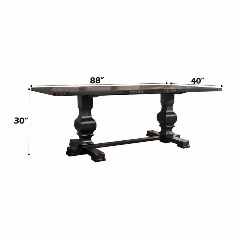 Wooden Rectangular Dining Table With Double Pedestal And Trestle Base, Vintage Black