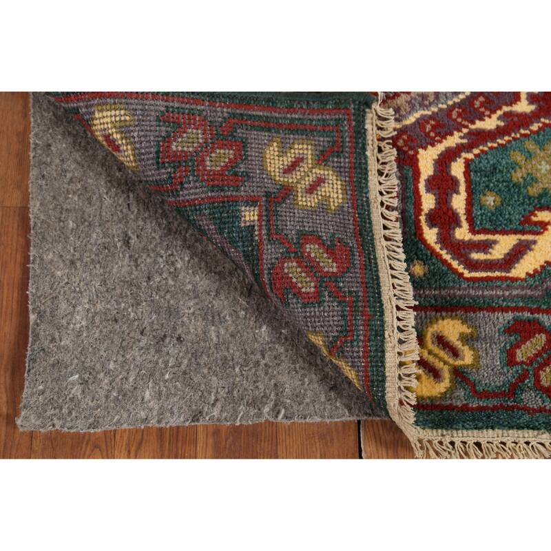 Green Geometric Kazak Runner Rug Hand-Knotted Wool Carpet - 2'5"x 9'8"