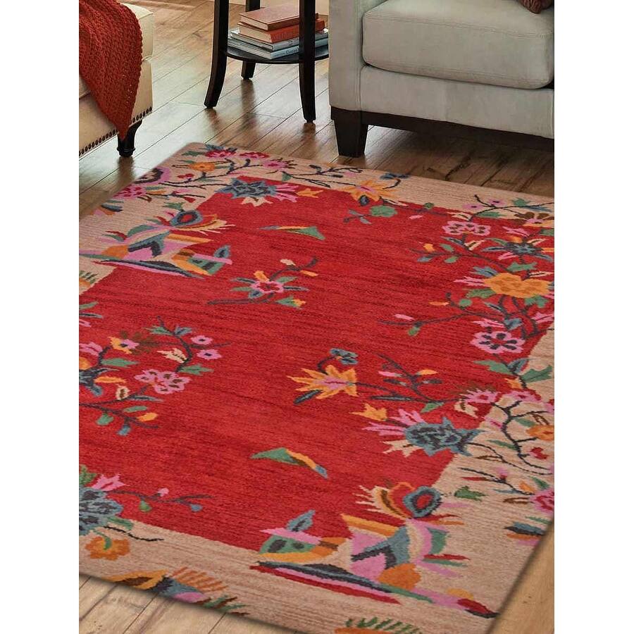 Art Deco Floral Hand Tufted Wool Carpet Indian Oriental Area Rug