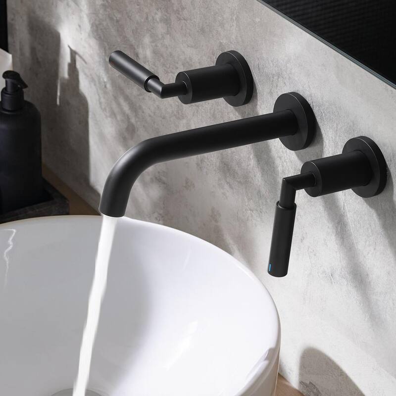 Solid Brass Wall Mounted Widespread 2-Handle Bathroom Faucet With Pop-up Drain Assembly