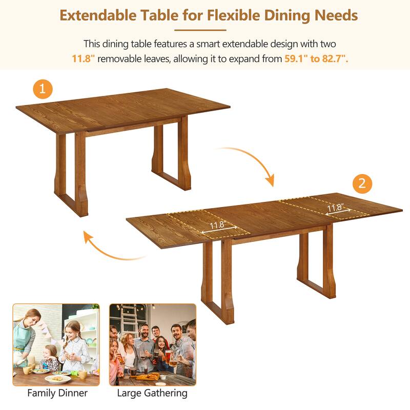 Modern 6-Piece Extendable Dining Table Set with Upholstered Chairs, Wicker Backrests, and Long Bench for Stylish Homes