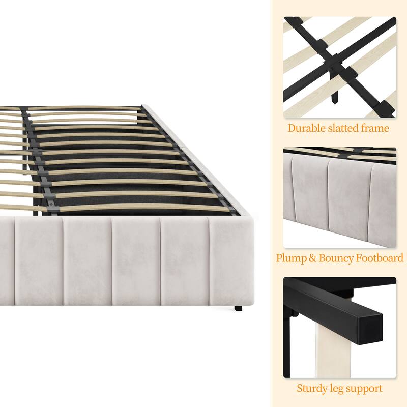 Yaheetech Storage Bed Frame with 3/4 Drawers Upholstered Bed Frame with Metal Slat Support