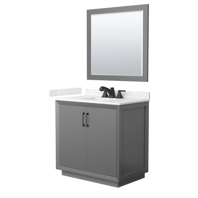Wyndham Collection WCF4141-36S-VCA-US3M34 Strada 36" Free Standing - Dark Gray / Carrara Cultured Marble Top / Matte