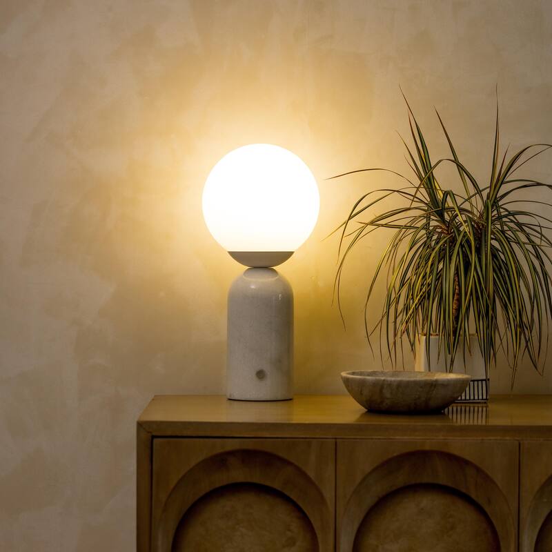 Brightech Mila Tall 15 in. White Mid-Century Modern Integrated LED Bedside Table Lamp with Built-In 3-Way Dimmer