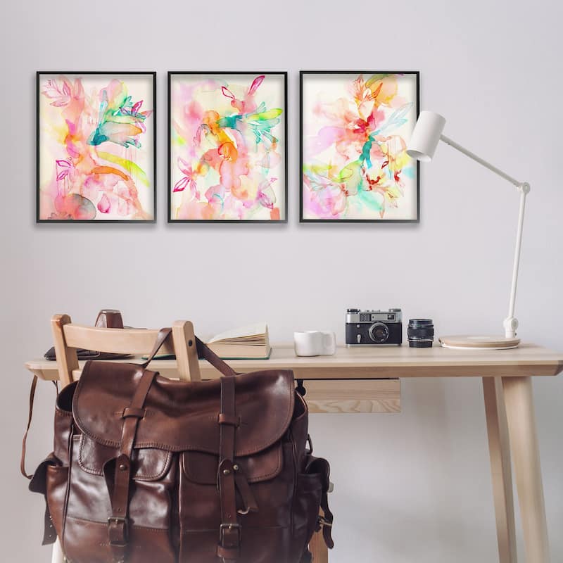 Stupell Abstract Florals & Paint Drip Framed Giclee Art Design By Gemma Bardot (Set of 3)