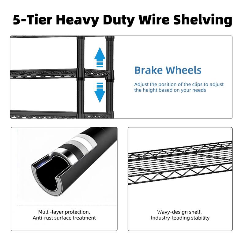 Steel Storage Shelving 6-Tier Utility Shelving Unit with Wheels, Steel Organizer Wire Rack for Home,Kitchen,Office,Garage