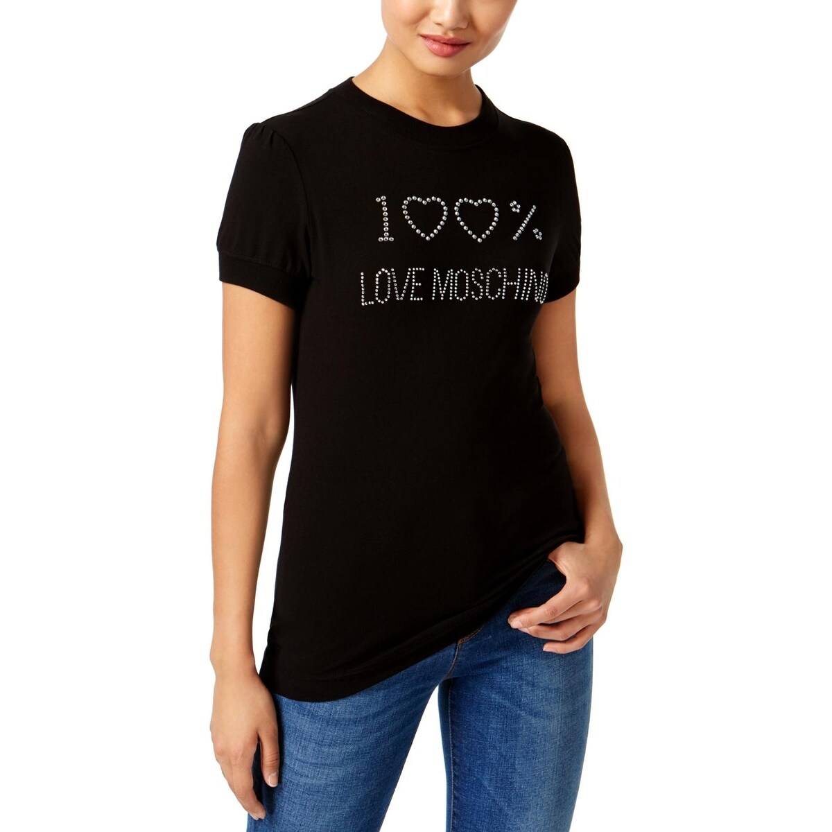 Shop Love Moschino Womens Logo T Shirt Embellished Crewneck 2