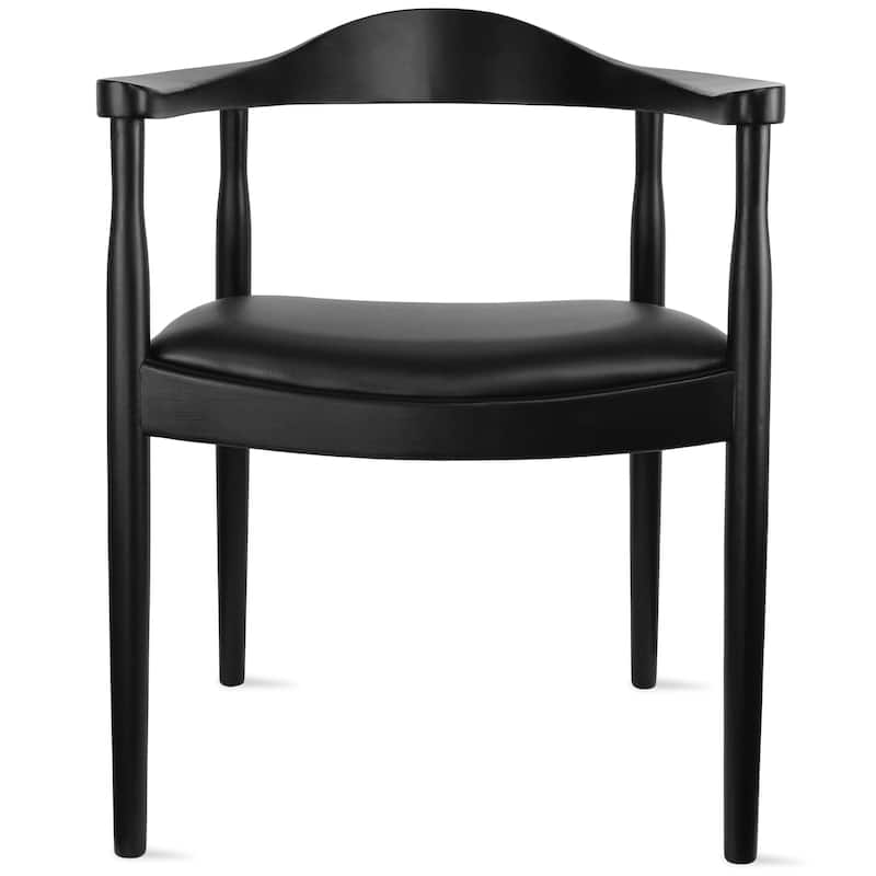 Solid Wood Elbow Kennedy Chairs Oak and Faux Leather Dining Armchair For Kitchen Bedroom Office - Black