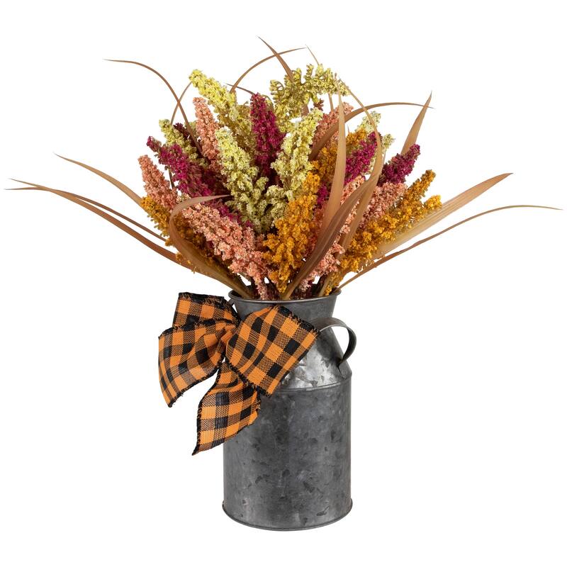 18" Autumn Harvest Tabletop Canister Decor Artificial Fall Foliage