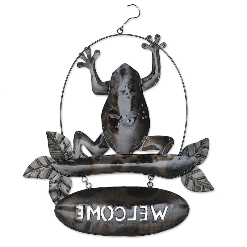 Novica Handmade Frogs Realm Iron Welcome Sign