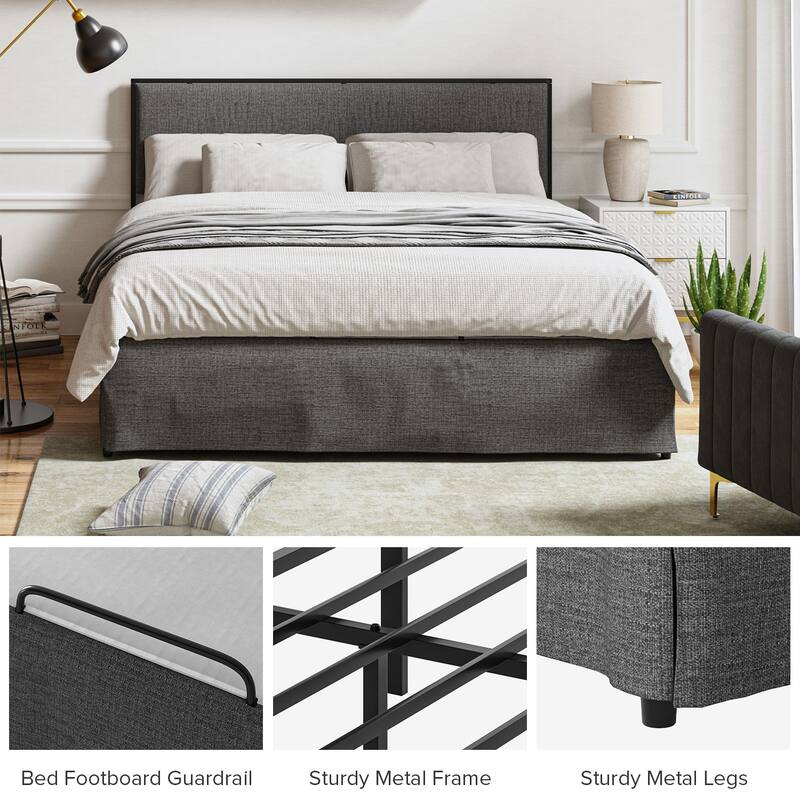 Oliver Modern Washable Slipcover Bed Upholstered Metal by HULALA HOME
