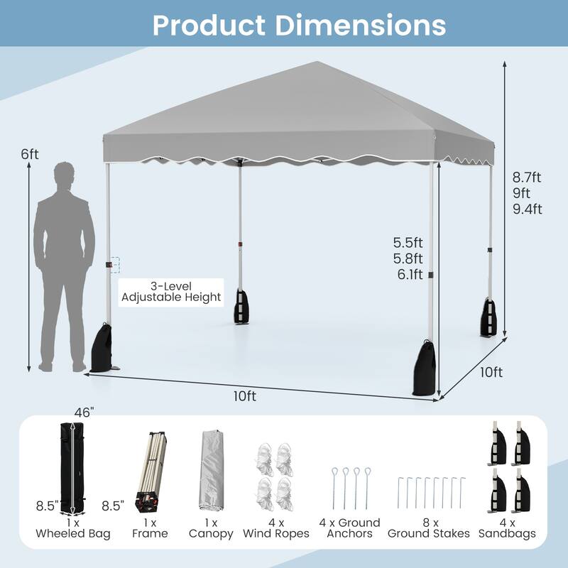Gymax 10 X 10 FT Pop up Canopy Tent Portable Foldable Patio Shelter w/